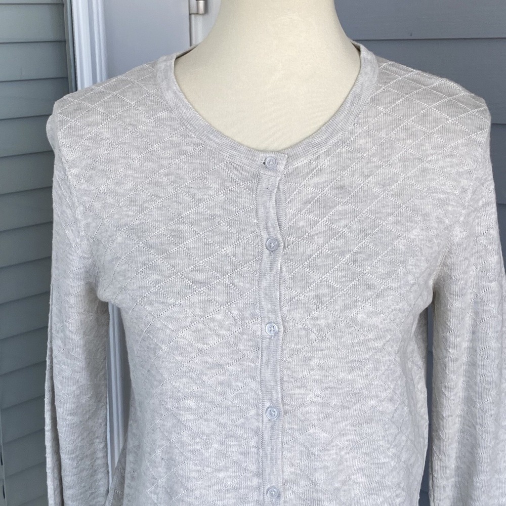 Hilary Radley Women Sweater Small Knit Cardigan Button Grey Cotton Long Sleeve - Picture 5 of 9